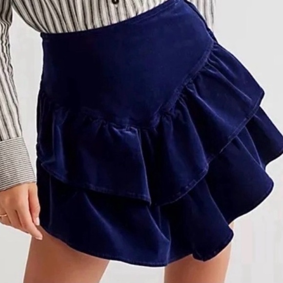 MOTHER Dark Blue Ruffle corduroy Skirt - Picture 1 of 9